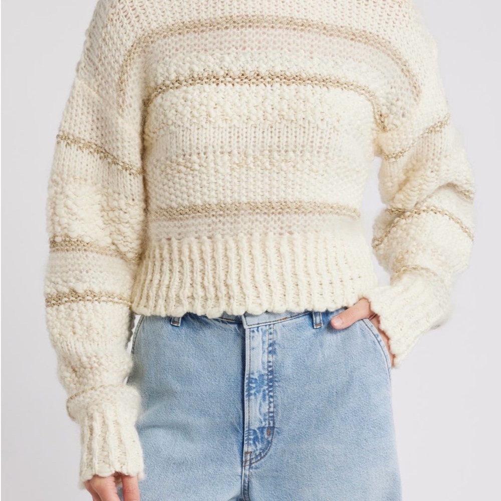 NWT Frame Women's Cream and Brown Striped Sweater